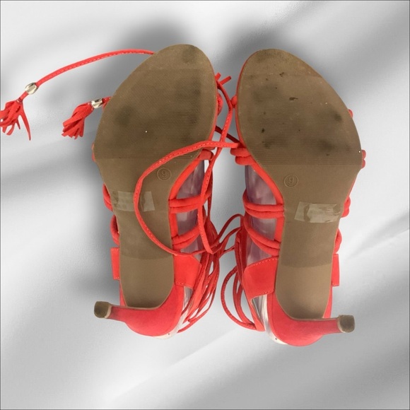 Wild Diva Pencil Heel Stiletto SZ 9 Coral Strappy Ankle Lace Sandal Women Party - Picture 7 of 10